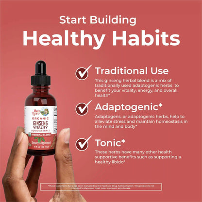 Organic Ginseng Vitality Herbal Blend Liquid Drops