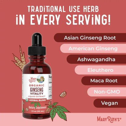 Organic Ginseng Vitality Herbal Blend Liquid Drops