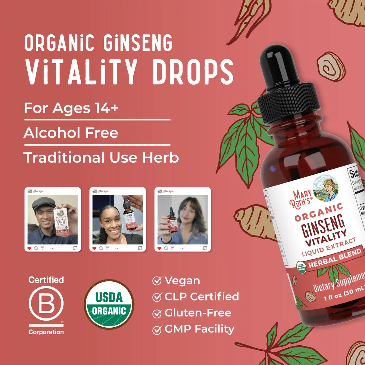 Organic Ginseng Vitality Herbal Blend Liquid Drops