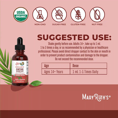 Organic Ginseng Vitality Herbal Blend Liquid Drops